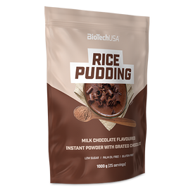 BioTechUSA Rice Pudding - Okus mliječne čokolade, bez glutena, instant puding od riže u prahu s naribanom čokoladom, niskim udjelom šećera i zaslađivačem. NEMA PRIPREME!
